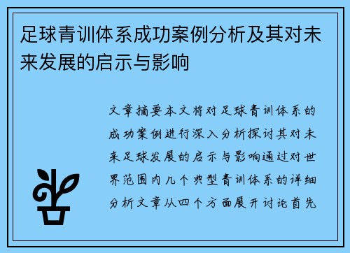 足球青训体系成功案例分析及其对未来发展的启示与影响